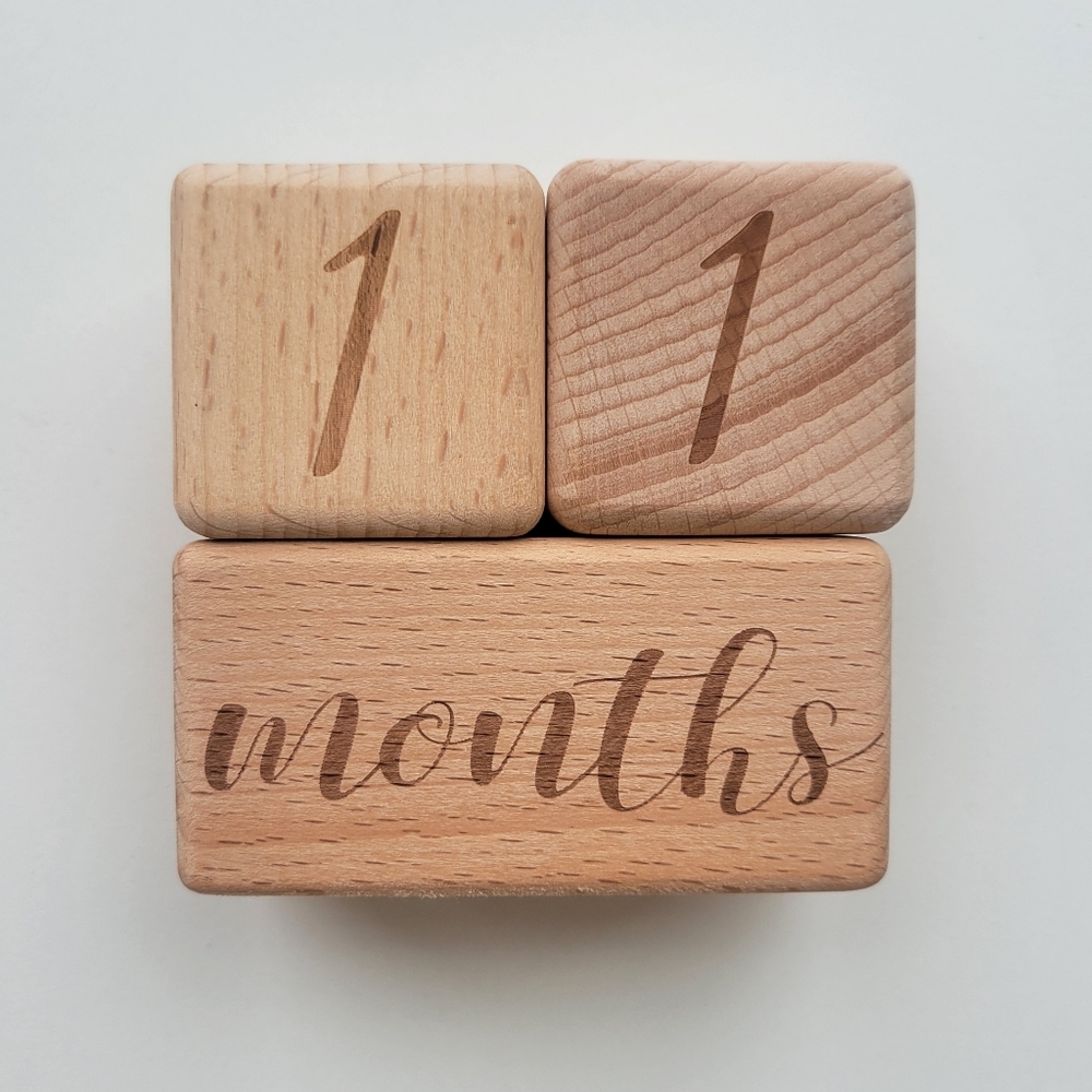 Milestone Blocks Set of 3 Baby Age Blocks for Monthly Milestone Wooden Photo